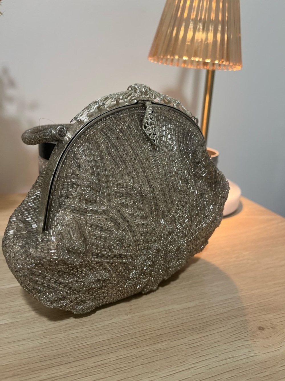 Elegant Silver Beaded Evening Clutch - Women's Bag - Picture 4 of 10